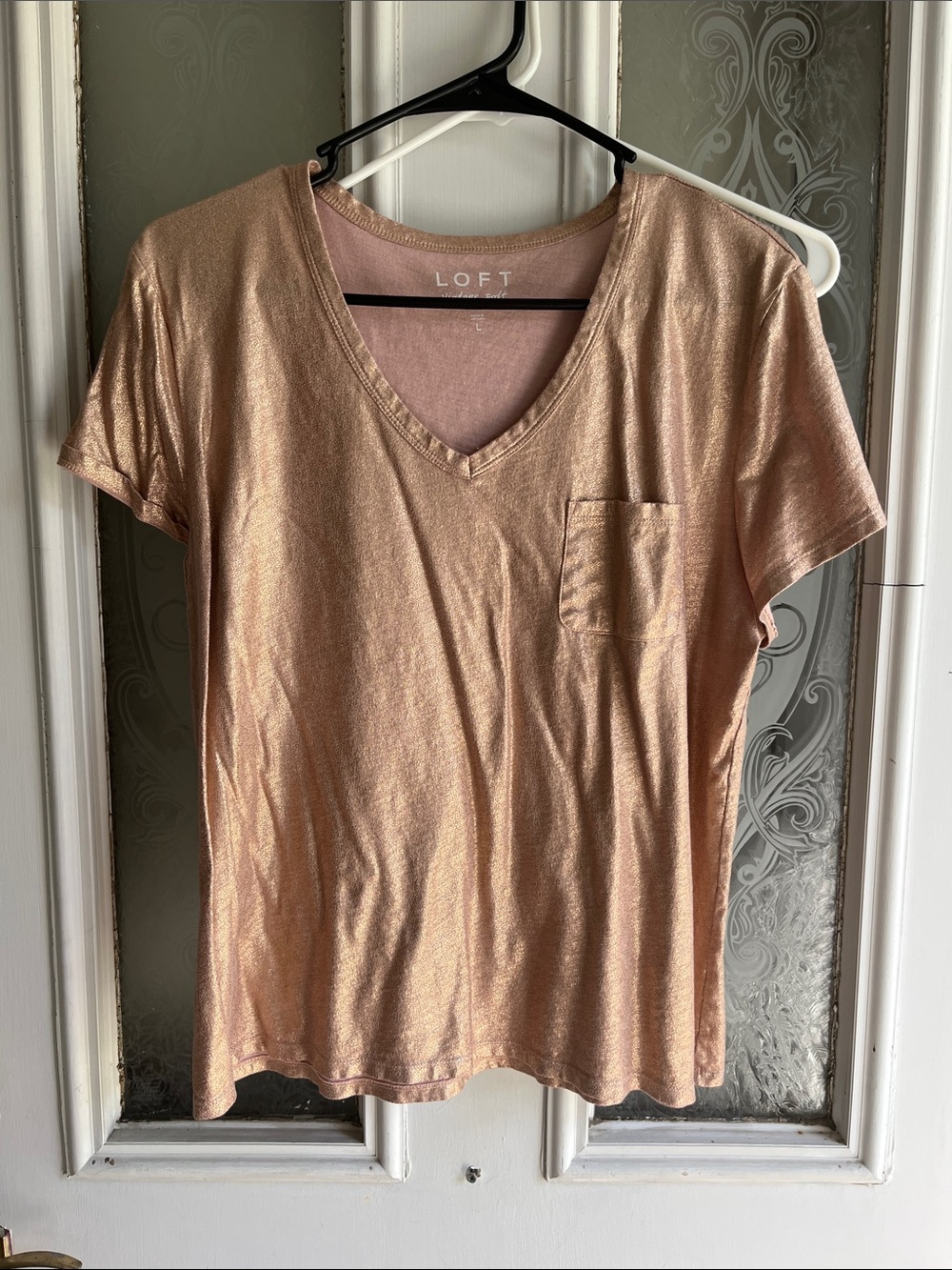 LOFT Metallic Rose Gold V-Neck Pocket Tee
